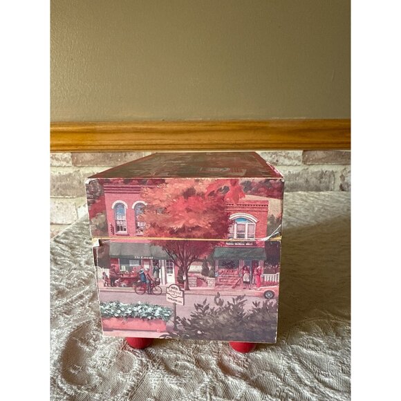 Hallmark Candy or Recipe  Box With Red & White Vintage Town Scene - Picture 4 of 16